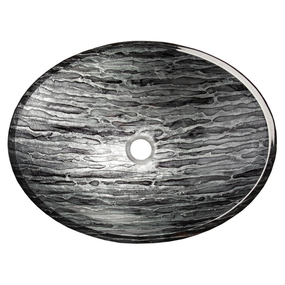 Silver and Black Textured Glass Oval Bathroom Sink