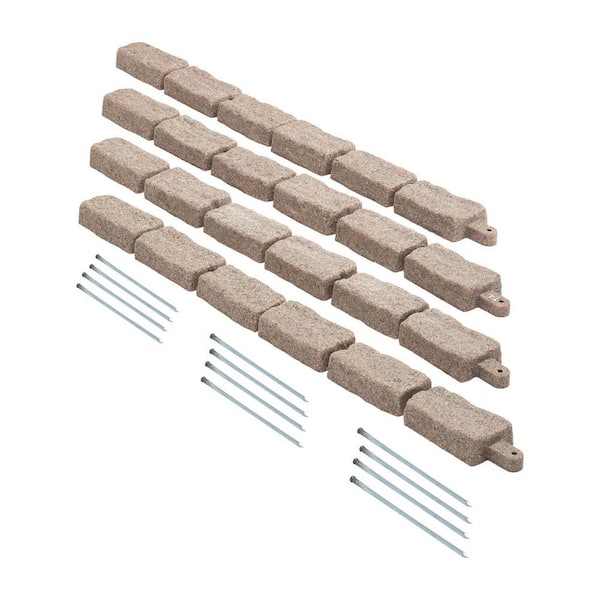 46.5 in. L x 3.7 in. W x 2.2 in. H Grey Faux Stone Landscape Edging with 12 Spikes, No Dig Garden Edging Border (4-Pack)