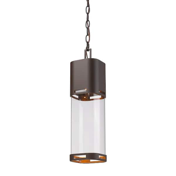 Unbranded Lestat 14-Watt 18.25 in. 1-Light Deep Bronze Integrated LED Outdoor Hardwired Weather Resistant Pendant Light