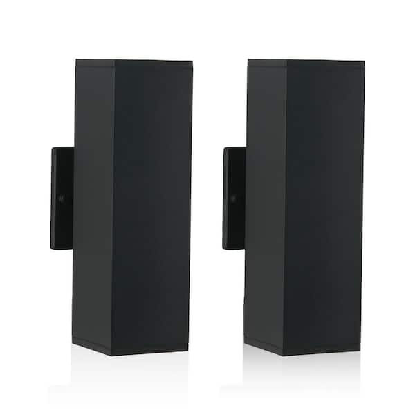 Jushua 11.8 in. Black Outdoor Hardwired Wall Cylinder Scone, Up and Down Weatherproof Wall Light, No Bulbs Included (2-Pack)