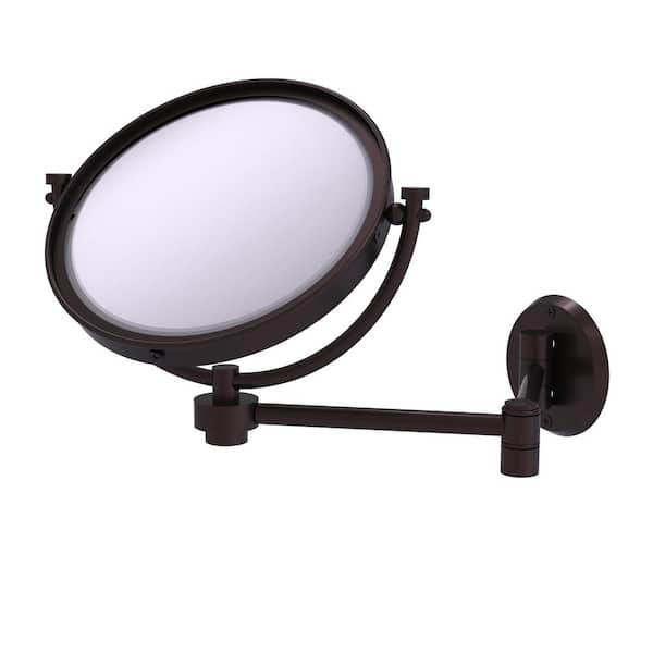 8 in. W x 10 in. H Small Large Round Tri Fold Metal Framed Magnifying Wall Bathroom Vanity Mirror in Antique Bronze