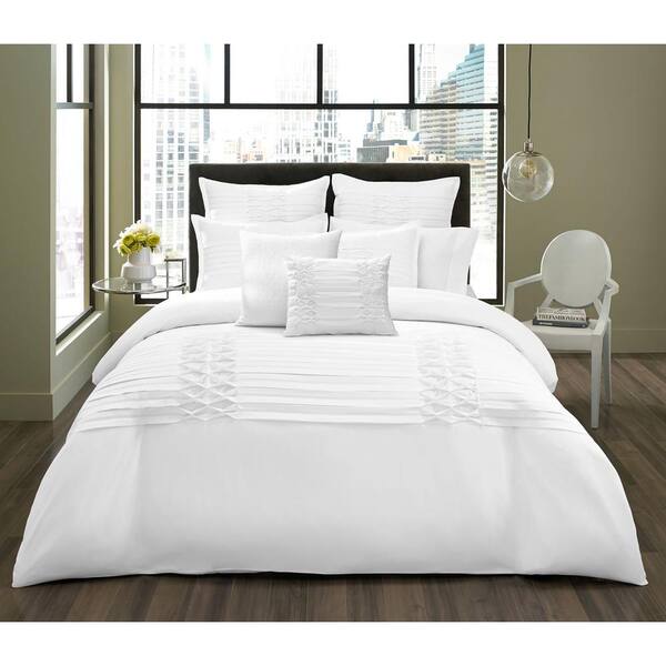 City Scene Triple Diamond 3-Piece White Solid Microfiber Full/Queen Comforter Set