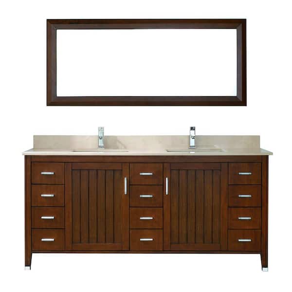 ART BATHE Jackie 72 in. Vanity in Classic Cherry with Marble Vanity Top in Beige and Mirror