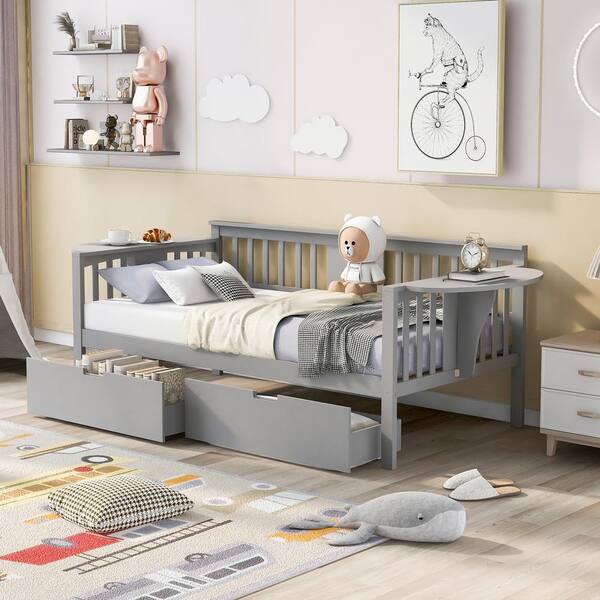 Harper And Bright Designs Gray Twin Size Wood Daybed With 2 Foldable