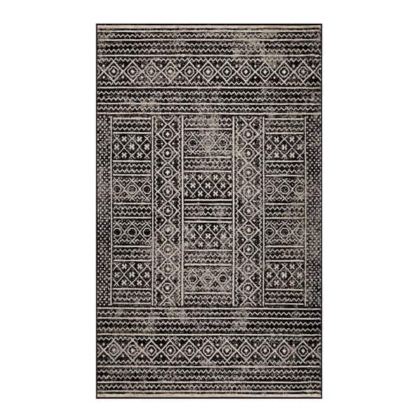 Navajo Black 4 ft. x 6 ft. Floral Geometric Border Indoor Area Rug