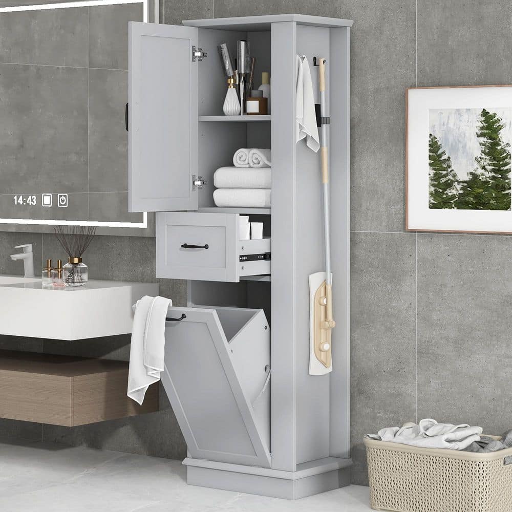 20.3 in. W x 13.8 in. D x 67.8 in. H Gray Linen Cabinet Tilt-Out Compartment, Adjustable Shelves price history on PriceWatchPro