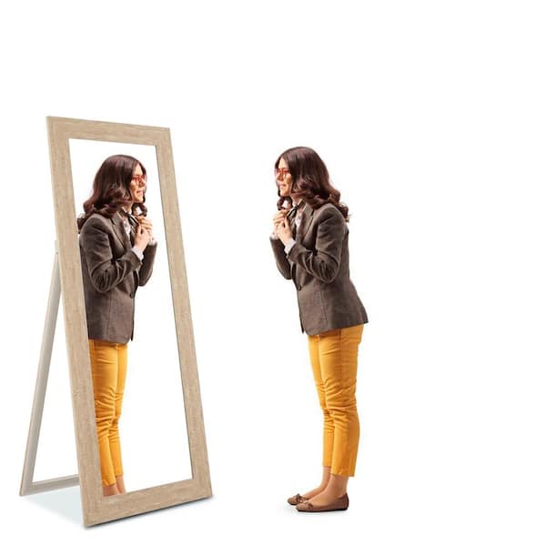 HOMESTOCK 28 in. W x 72 in. H Natural Full Body Mirror with Stand Wooden Framed Floor Length Mirror Rectangle Full Length Mirror