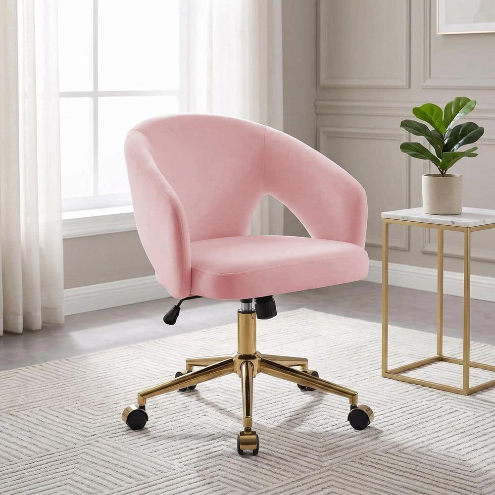 Set of 1 Pink Velvet Office Chair with Adjustable Height and 360° Swivel Base for Home Study