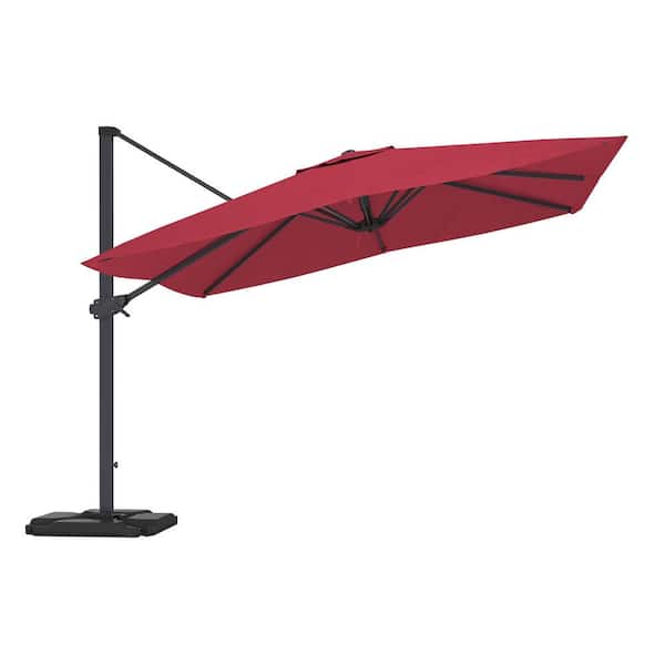 null 10 ft. Square Cantilever Patio Umbrella in Red (with Base)