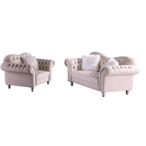 Luxury Classic 2-Piece America Chesterfield Tufted Camel Back Sofa Set Chair and Loveseat in Beige