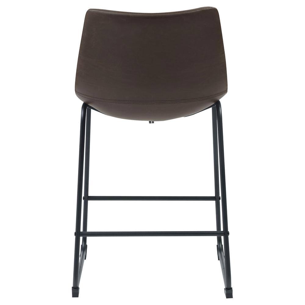 Brown Faux Leather and Metal Counter Stool Set