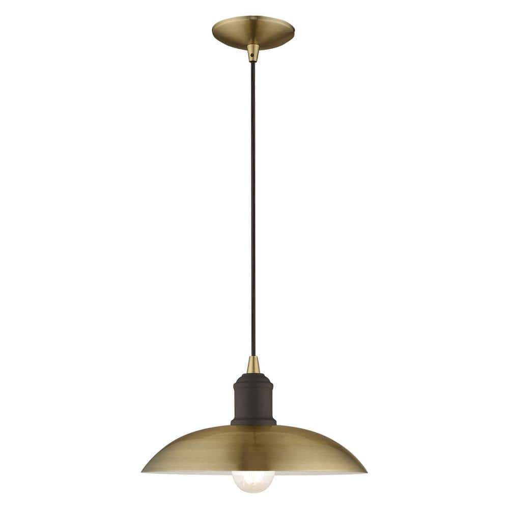 Antique Brass Mini Pendant with Metal Shade and White Interior