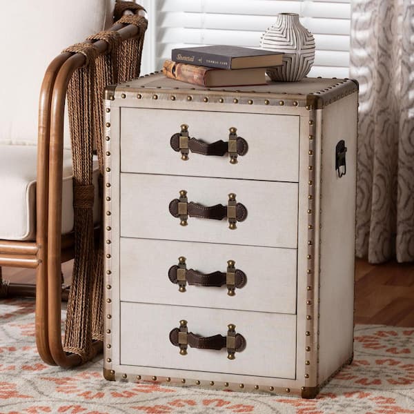 Baxton Studio Jaelyn 18.9 in. Beige Rectangle Canvas End Table