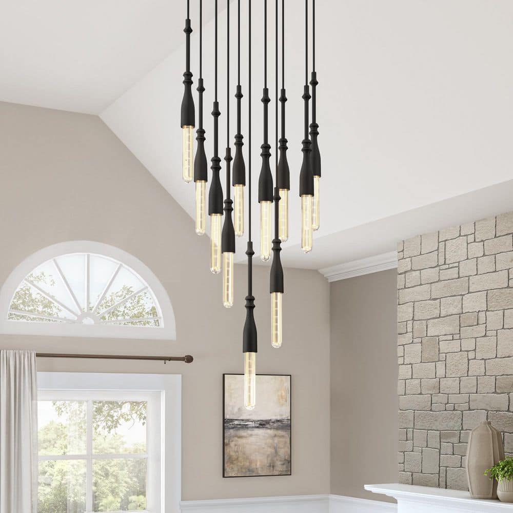 Louise Matte Black 11-Light Steel Chandelier