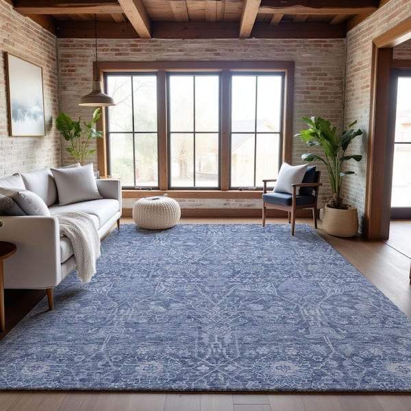 Mayfield Premium Machine Washable Abstract AMF1133 Denim 10 ft. x 14 ft. Area Rug
