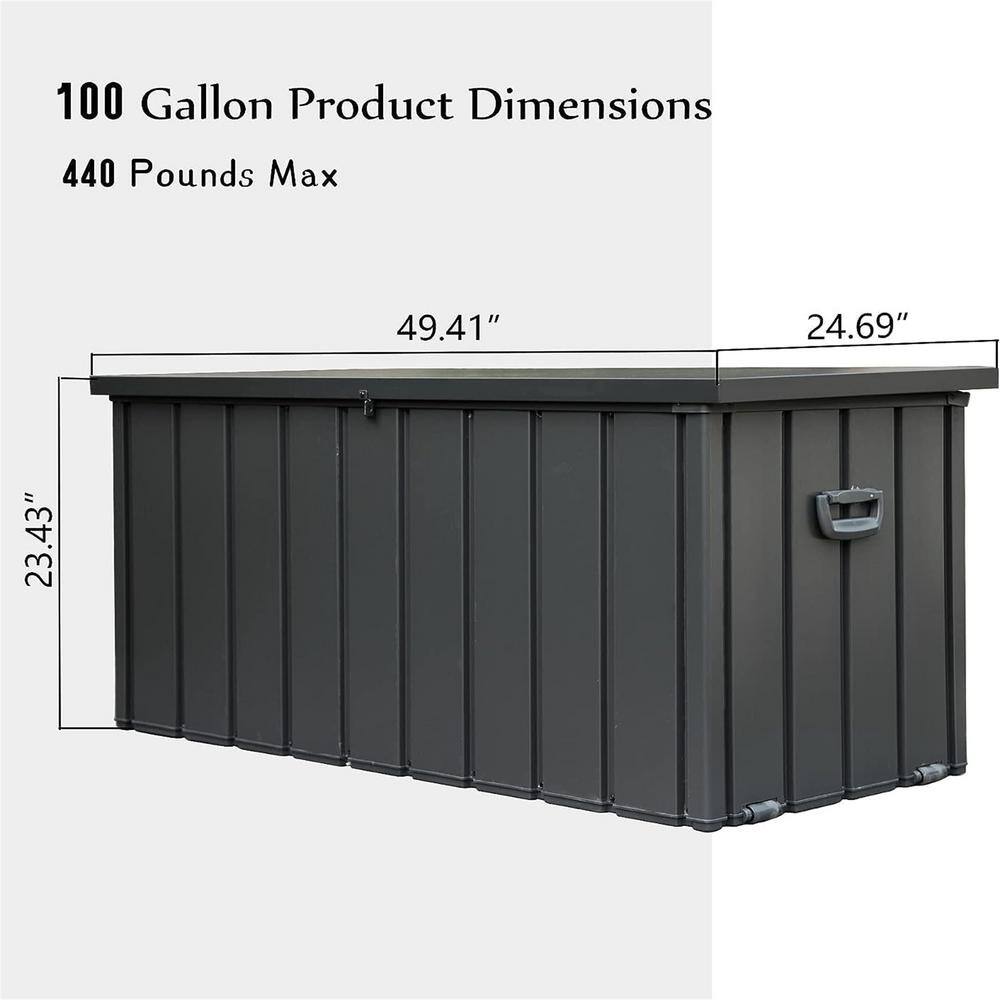 100 Gallon Dark Gray Metal Lockable Deck Box with Wheels