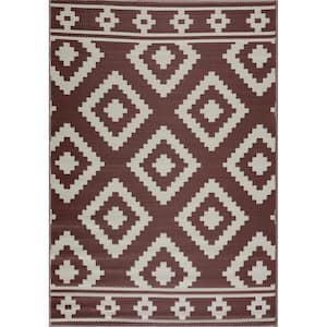 Milan Brown and Creme 5 ft. x 7 ft. Reversible Indoor/Outdoor Recycled,Plastic,Weather,Water,Stain,Fade and UV Resistant