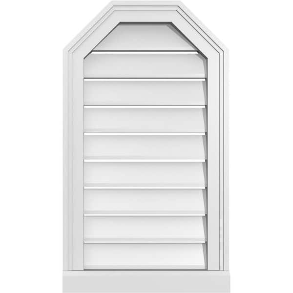Ekena Millwork 16" x 28" Octagonal Top Surface Mount PVC Gable Vent: Functional with Brickmould Sill Frame