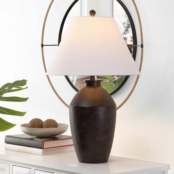 Rani 29.5 in. Brown Table Lamp with White Shade