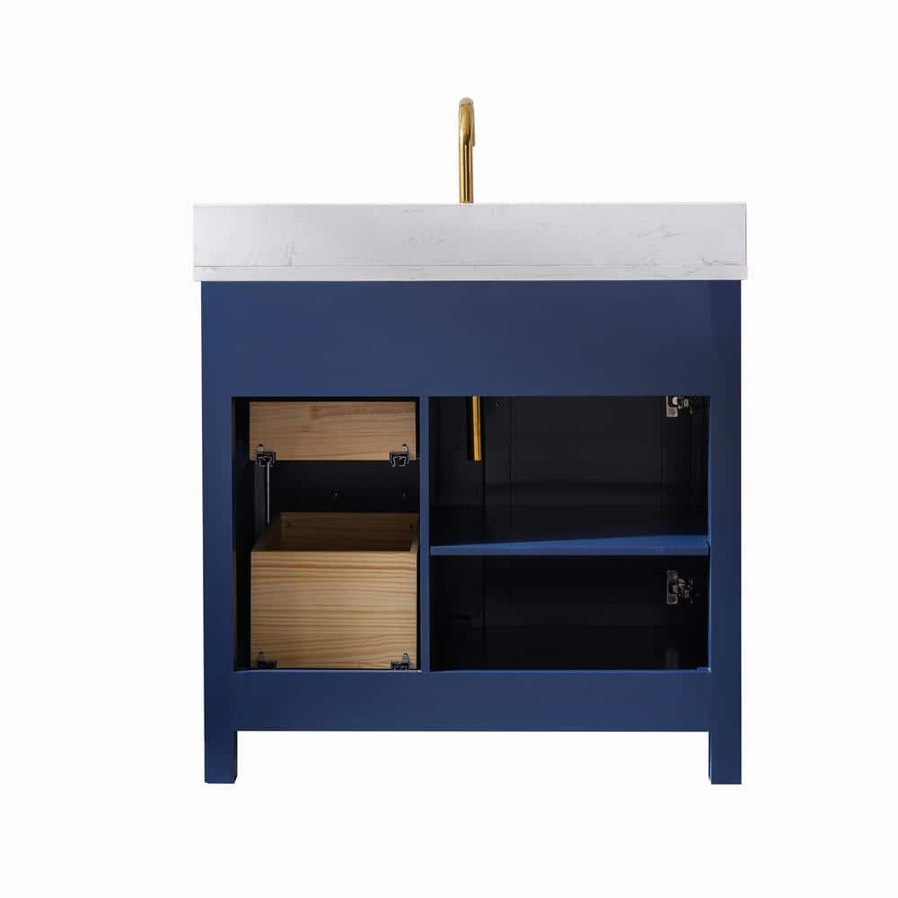 Jasper Navy Blue 36'' Freestanding Single Vanity with Carrara White Top