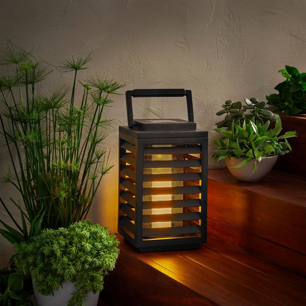 Ambrose Black Flicker Flame Outdoor Solar Lantern with Integrated LED price history on PriceWatchPro