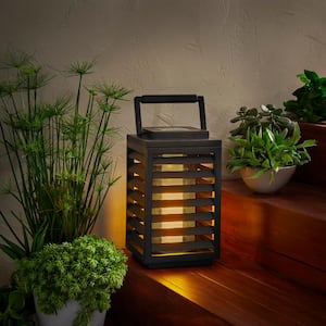 Ambrose Black Flicker Flame Outdoor Solar Lantern with Integrated LED