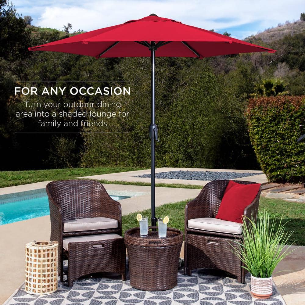 7.5ft Red Polyester Outdoor Market Patio Umbrella with Steel Frame