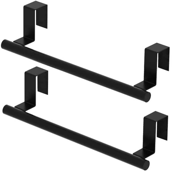 Stainless Steel Dish Towel Holder with Over Cabinet and Towel Bar for Cabinet Door and Kitchen Towel Rack Black (2-Pack)