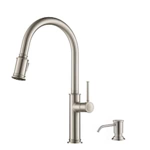 Sellette Single-Handle Pull-Down Sprayer Kitchen Faucet with Deck Plate and Soap Dispenser in Spot Free Stainless Steel