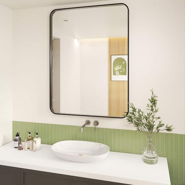 48 in. W x 36 in. H Rectangular Aluminum Framed Wall Bathroom Vanity Wall Mount Mirror in Black