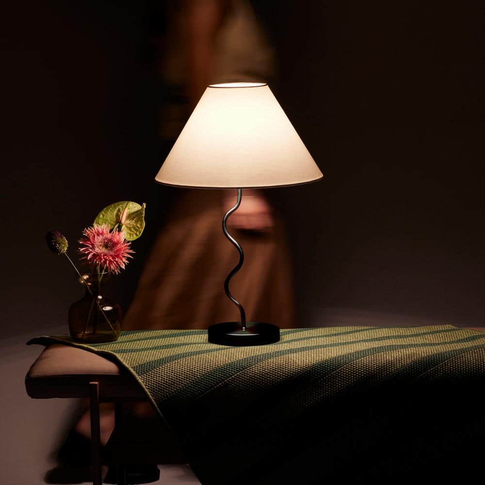 Squiggle 22" Black LED Table Lamp with Ivory Shade
