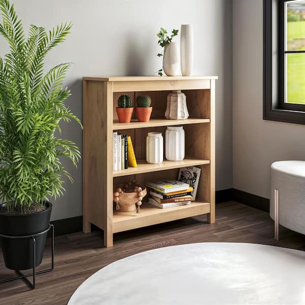 Classic 36in Tall Light Oak Solid Wood 3 Shelf Shaker Bookcase
