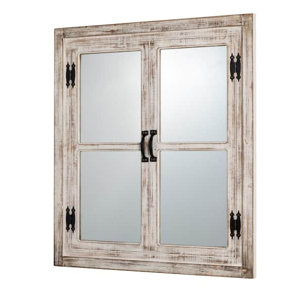 Glitzhome 31 5 In H X 27 5 In W Oversized Farmhouse Wood Window Frame Wall Mirror 2007000028 The Home Depot