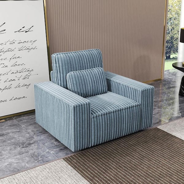 Oversized Gray Corduroy Single Sofa Accent Chair with 26.8" Deep Seat and Removable Lumbar Pillow for Living Room