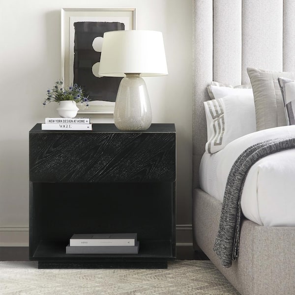 Armen Living Petra Black 1 Drawer 23 in. W Nightstand
