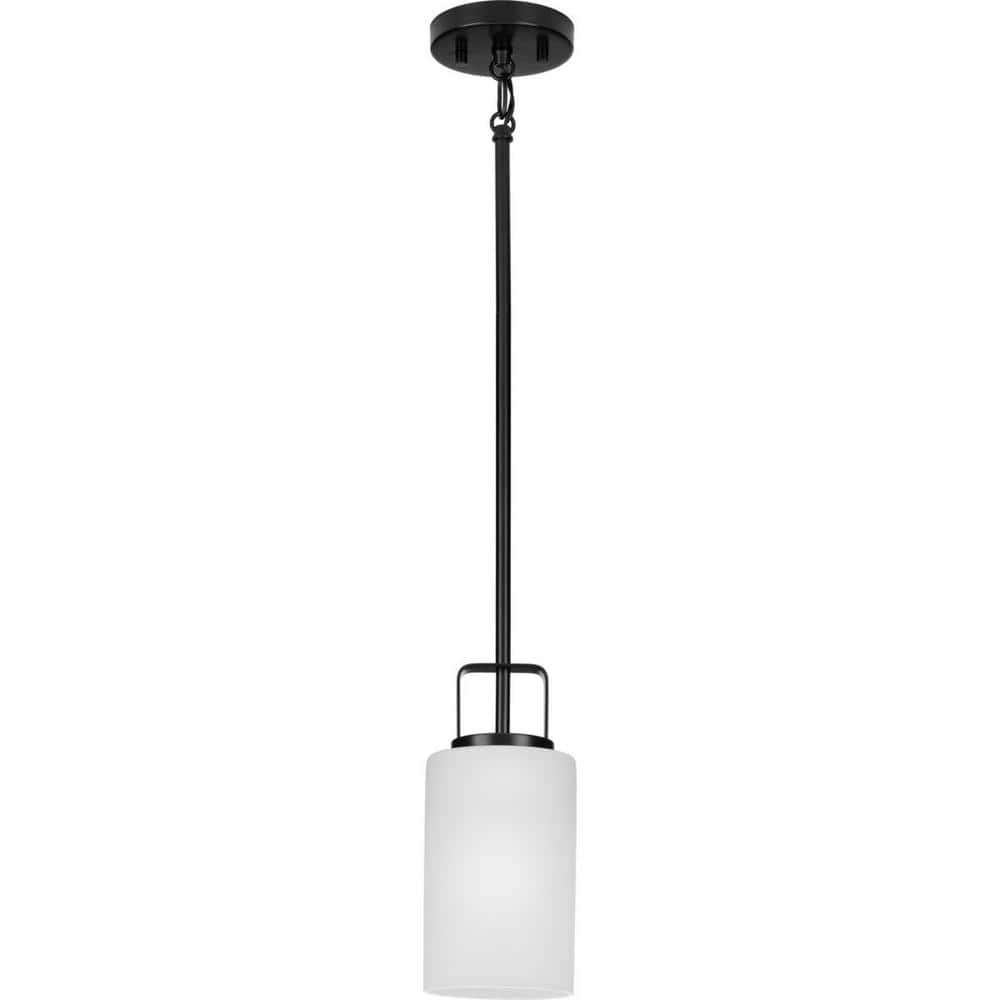 Matte Black and Etched Glass 11" Modern Farmhouse Mini-Pendant Light