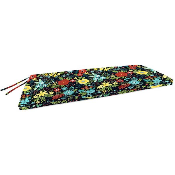 Jordan Manufacturing 47 in. W x 16 in. D x 3 in. T Rectangular Outdoor Bench Cushion in Black Floral