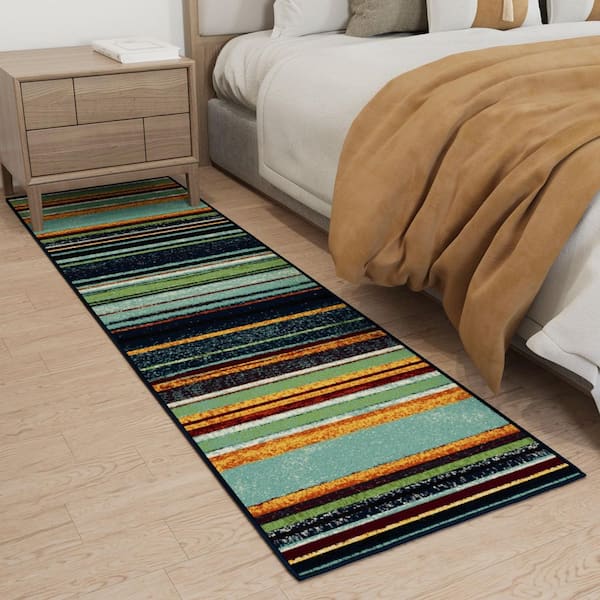 Ottohome Collection Non-Slip Rubberback Boxes Design 3x10 Indoor Runner Rug, 2 ft. 7 in. x 9 ft. 10 in., Multicolor