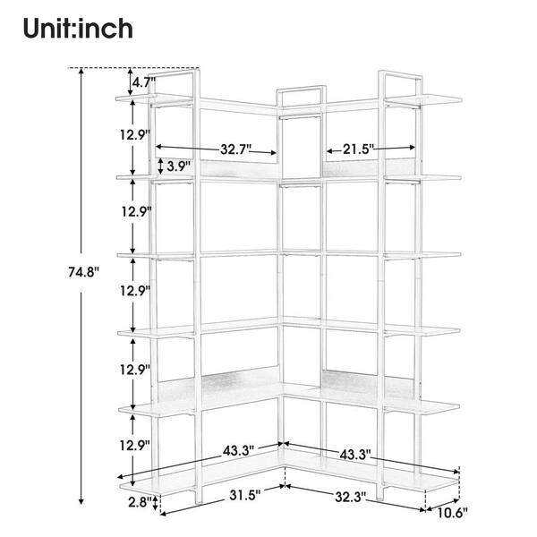 43.3 in. W x 43.3 in. D x 74.8 in. H White Rectangular Bathroom Shelf Bookshelf with MDF Boards Stainless Steel Frame