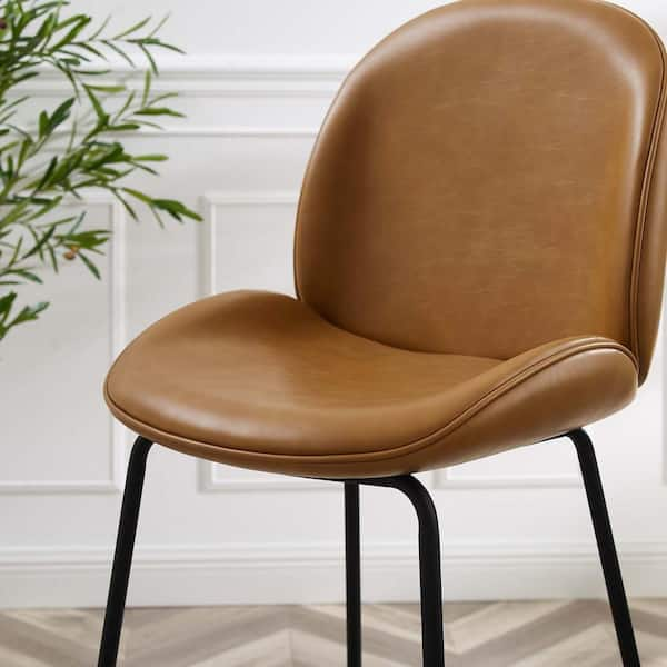 Scoop Black Powder Coated Steel Leg Faux Leather Bar Stool in Tan