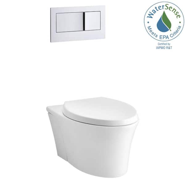 KOHLER Veil Wall Hung 1-Piece 1.6 GPF Dual Flush Elongated Toilet in White Seat Included