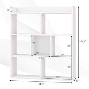 35.5 in. Tall White Engineered Wood 6-Shelf Open Bookcase with Cubbies