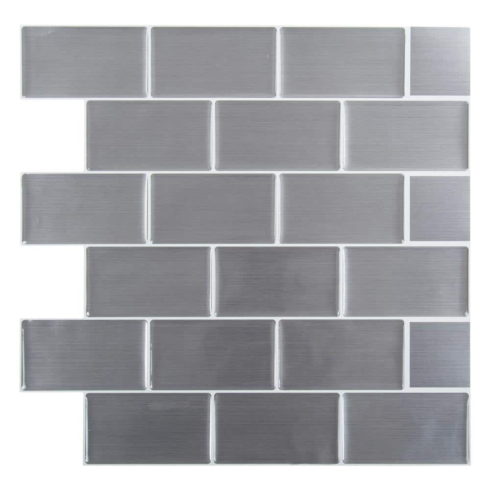6-Pieces 10 in. x 10 in. Silver Truu Design Self-Adhesive Peel and Stick Ac