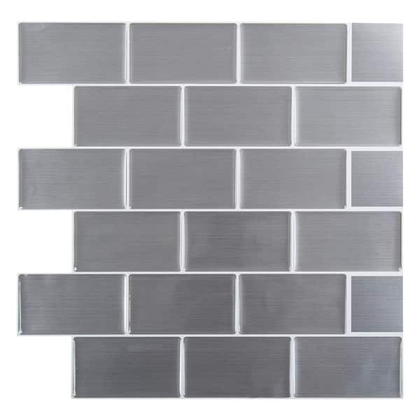Unbranded 6-Pieces 10 in. x 10 in. Silver Truu Design Self-Adhesive Peel and Stick Accent Wall Tiles