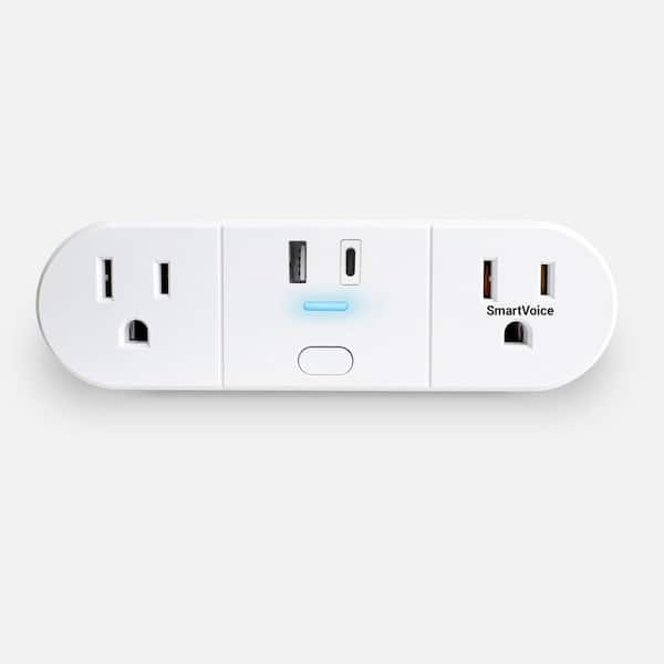 SmartVoice 15-Amp 125-Volt 4-in-1 Dual Wall Plug with USB-A and C, White, 30 Plus Voice Commands, No APP, No WIFI, ES523