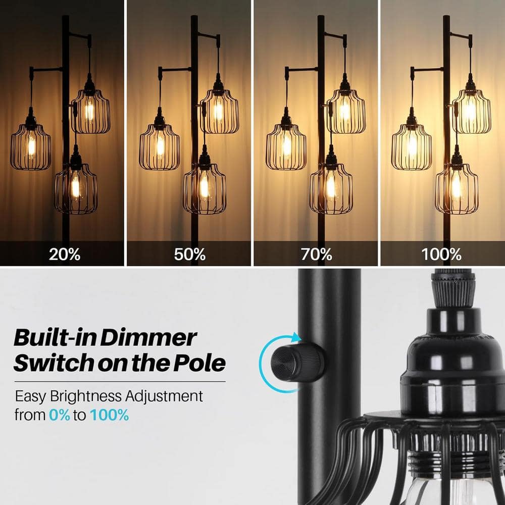 Black Industrial Dimmable Metal Torchiere Floor Lamp with Edison Bulbs