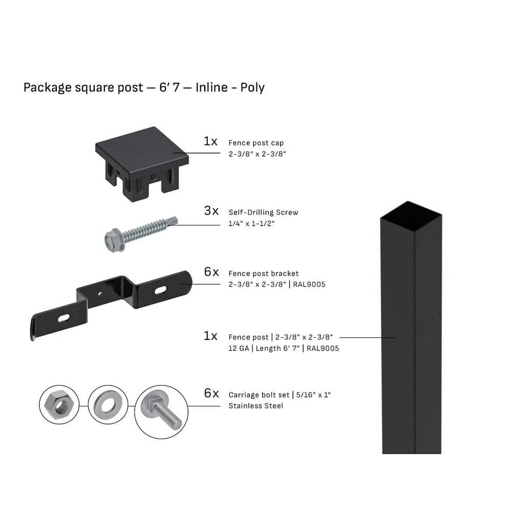 Square 2-3/8 in. x 2-3/8 in. x 6'7 ft. Poly Cap Inline Fence Black Steel Post (1-Pack) price history on PriceWatchPro
