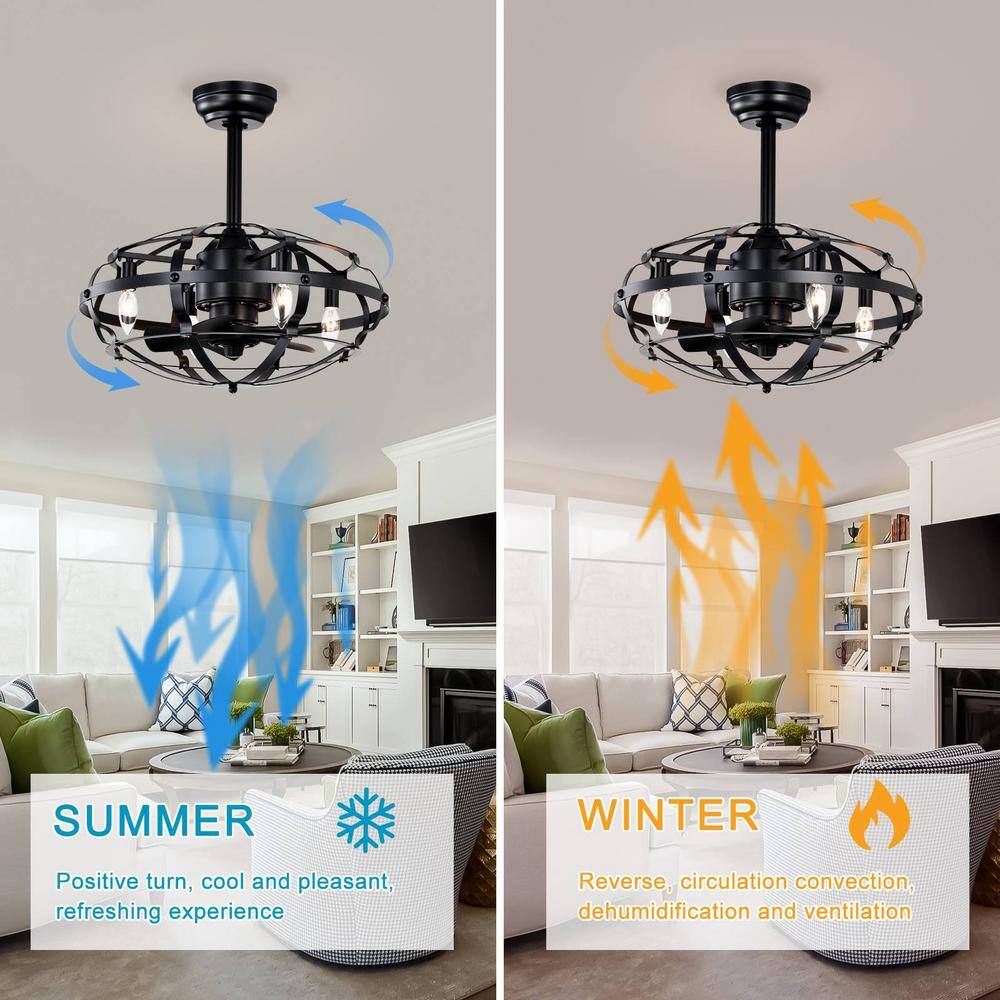 18'' Black Industrial Caged Ceiling Fan with LED Lights and Remote