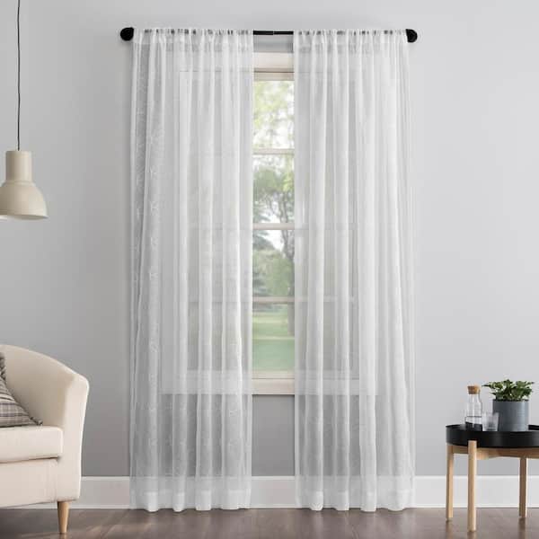 Sun Zero Tamaryn Embroidered Trellis White Polyester 50 in. W x 84 in. L Rod Pocket Sheer Curtain (Single Panel)