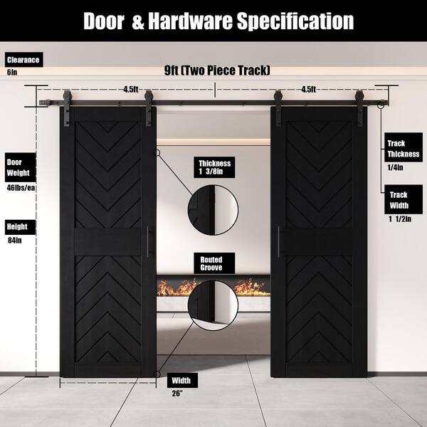HOMACER JT4 26 in. x 84 in. C-Panel Black Fishbone Design